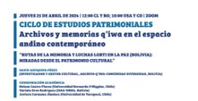 Ciclo de Espacios Patrimoniales: Archivos y memorias Q'iwa en el espacio andino contemporaneo